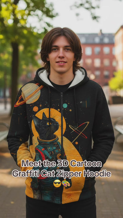 Cartoon Graffiti Cat 3d Print Zipper Hoodies Sweatshirts
