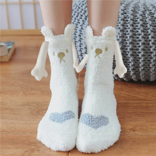 Christmas Supplies Magnetic Suction Hand In Hand Couple Socks Coral Fleece Tube Socks Warm Slipper Bed Socks Winter Soft Warm Slipper