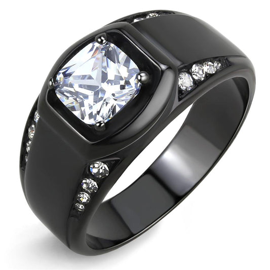 IP Black(Ion Plating) Stainless Steel Ring with AAA Grade CZ