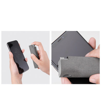 Salmon Lucky phone screen cleaner spray compact grey pocket bottle sprayed then wiped on smartphone