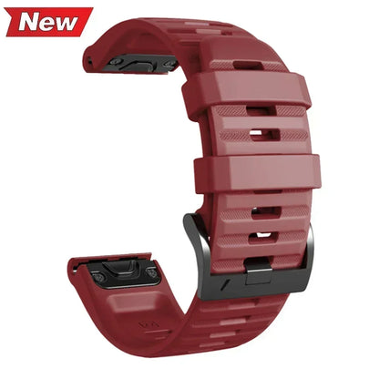 Red silicone Garmin Instinct 2X replacement band with textured design and black metal buckle for NS Superstore