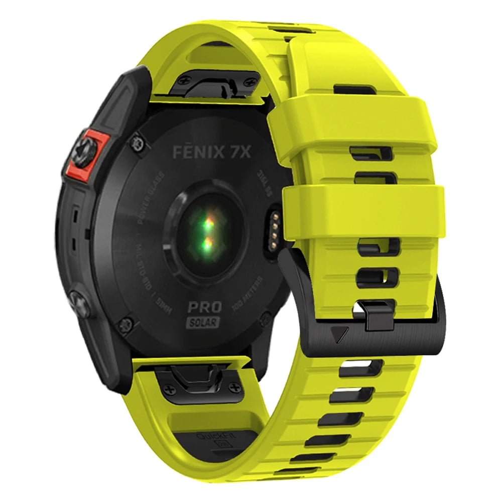NS Superstore neon yellow silicone Garmin Instinct 2X replacement band with black buckle and quick release