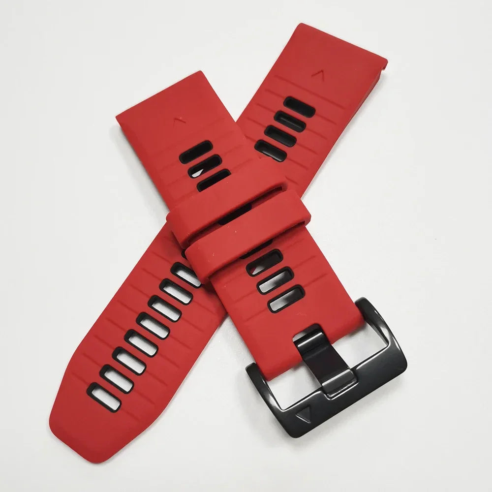 NS Superstore red silicone Garmin Instinct 2X replacement band with black buckle and adjustment holes