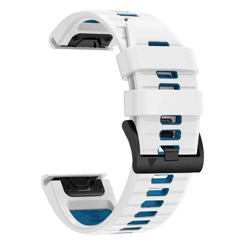 NS Superstore Garmin Instinct 2X replacement band white with blue accents silicone strap and black buckle