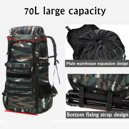 Yellow Pandora waterproof military backpack 70L in camouflage design with large capacity features